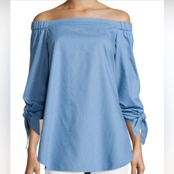 Tibi off shoulder  tie sleeve tunic top blue size 4 - Picture 1 of 9